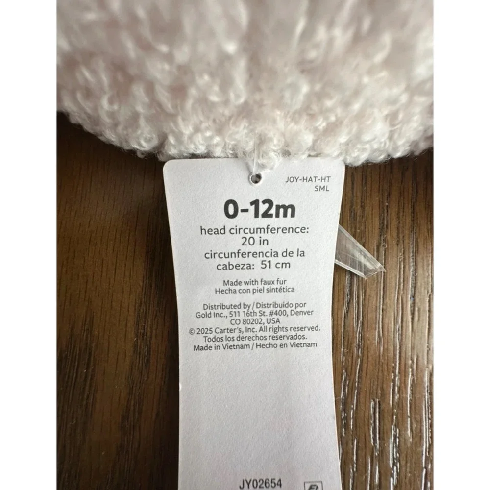 Carters Just One You Baby Sherpa Bear Ear Bucket Hat Cream 0-12M NWT
